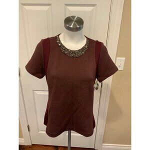 Rebecca Taylor Maroon Top, W/ Jewel Neck, Size 8